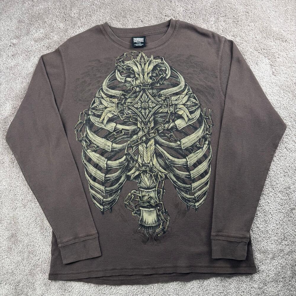 MMA Elite Ribcage Angel Wings Thermal Long Sleeve Size XL Brown Y2K